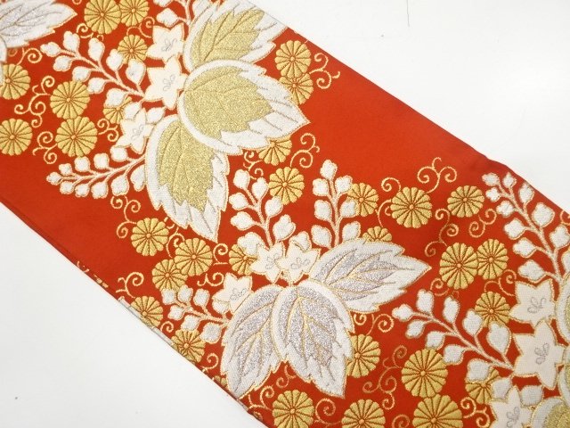 JAPANESE KIMONO / ANTIQUE NAGOYA OBI / SILK / WOVEN KIKU ARABESQUE